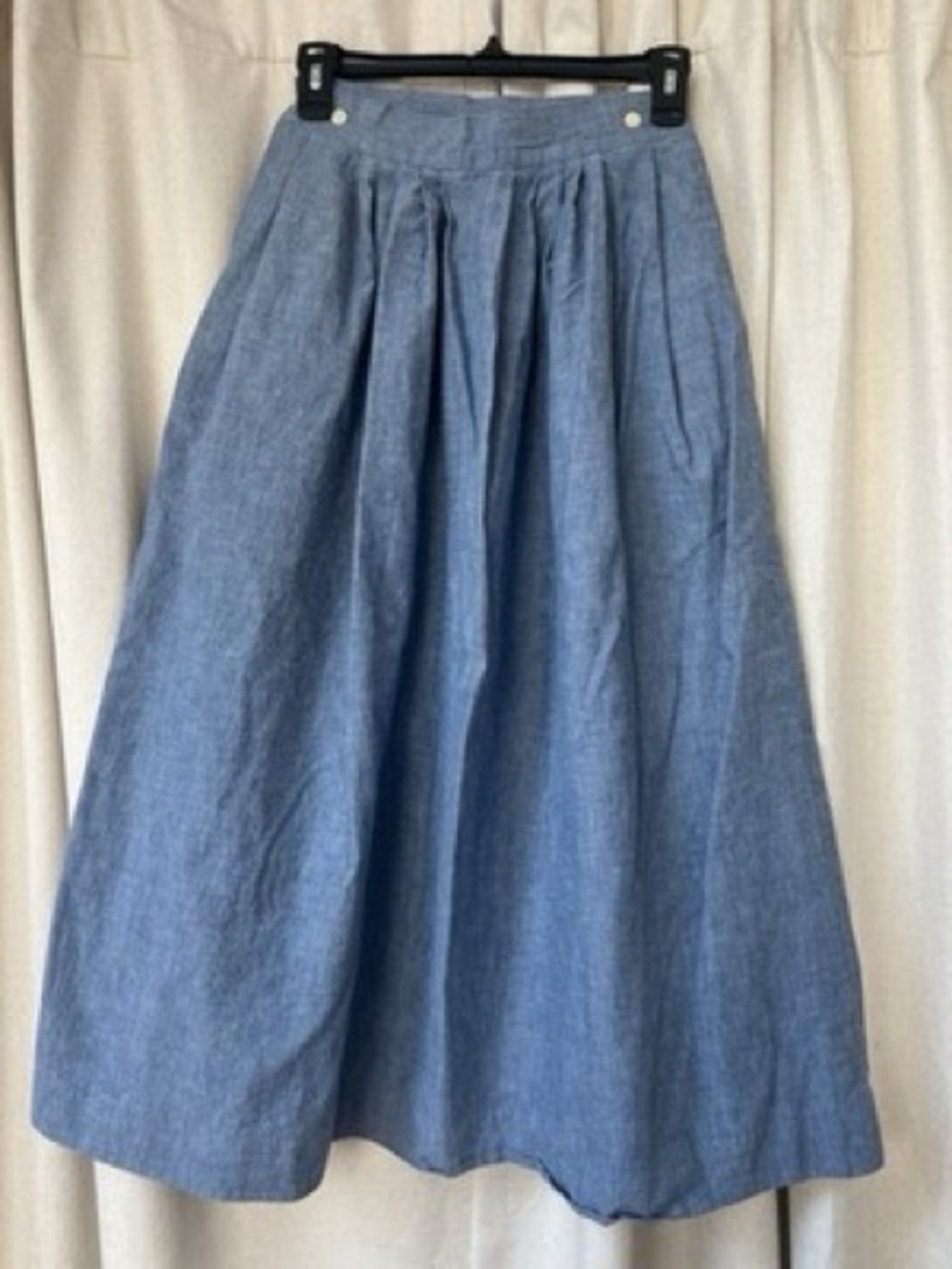 Vintage 80s Midi High Waisted Light Blue Chambray Skirt